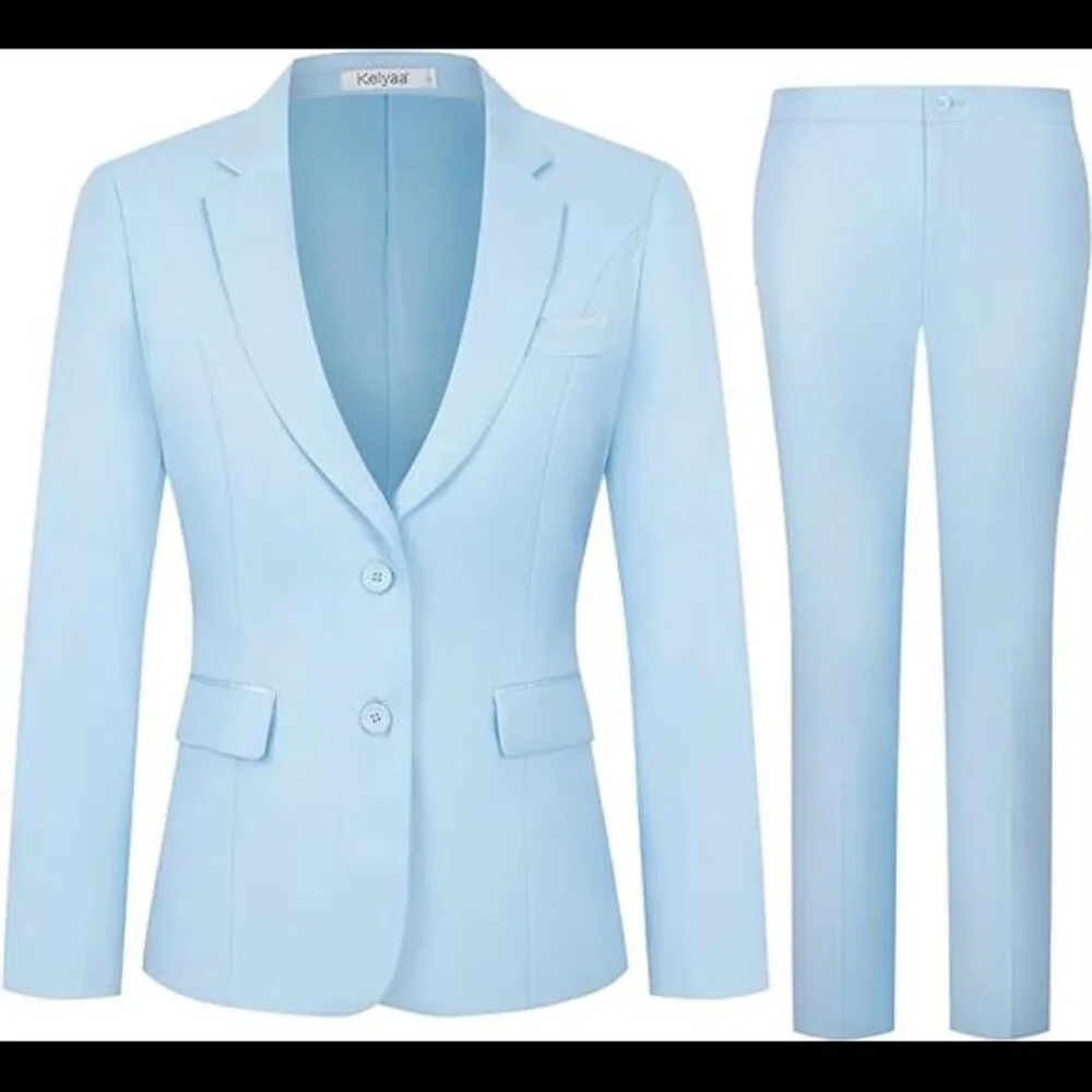 Women's 2 Piece Slim Fit Business Suit Blazer Jacket Pants Set - Office Work - Picture 6 of 6